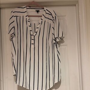 torrid White Blouse with Black Vertical Stripes